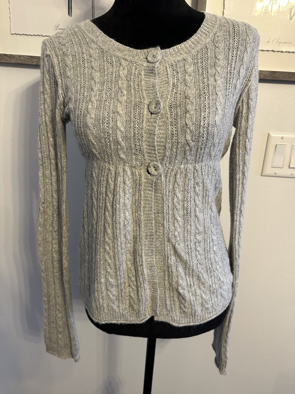 Forever 21 Vintage Babydoll Sweater Cardigan Size Small Gray Angora Y2K Retro
